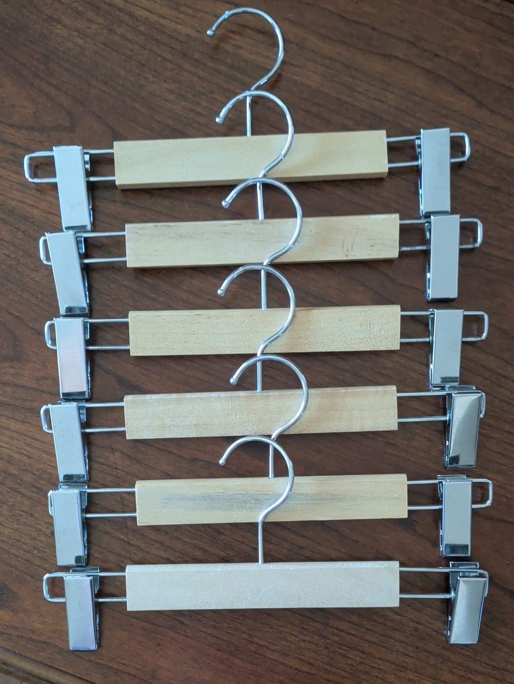 Natural Wood & Chrome Hangers for Skirts & Pants-Set of 6